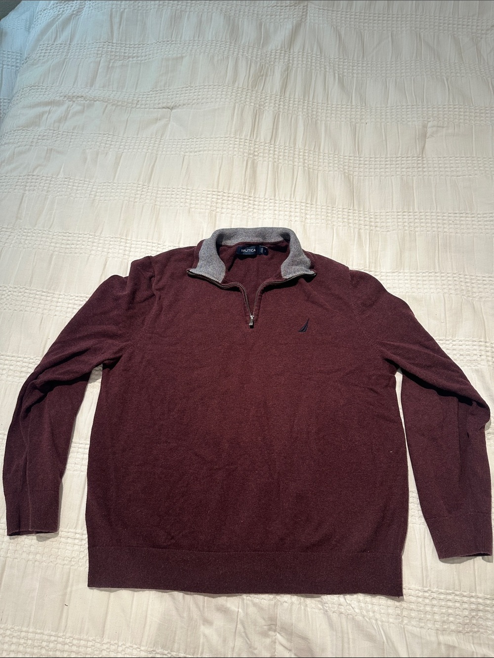 Nautica Women's Eggplant Quarter-Zip Sweater with Gray Collar -100% Cotton